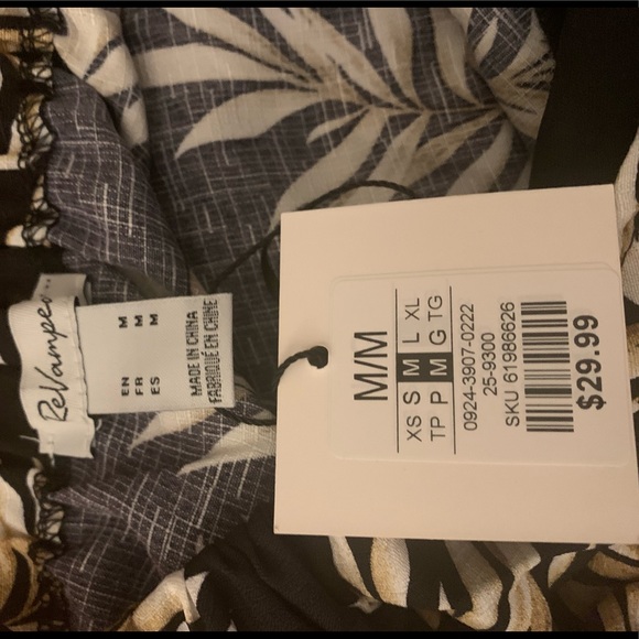 Revamped medium romper/dress with black, white, tan leaf design. Cutout back - Picture 3 of 10